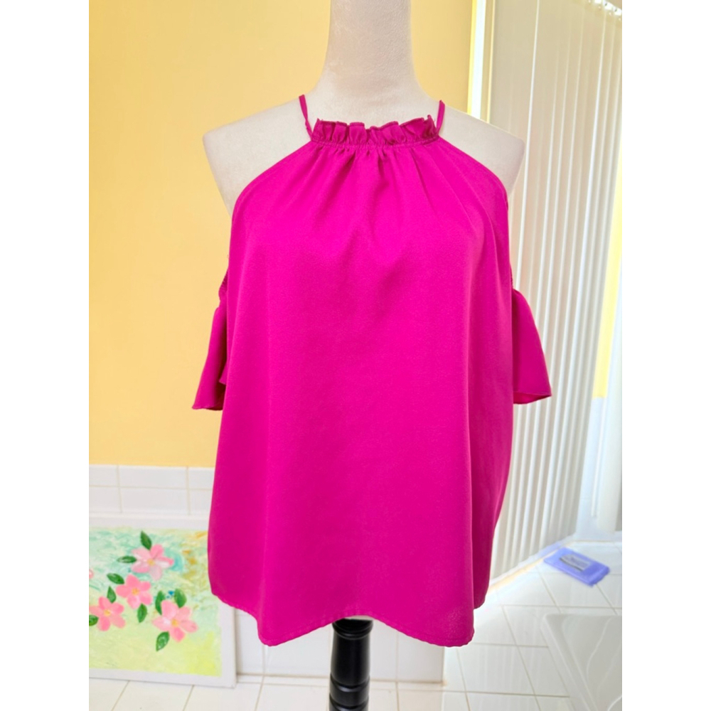Women's SHEIN Pink Cold Shoulder Top Size L